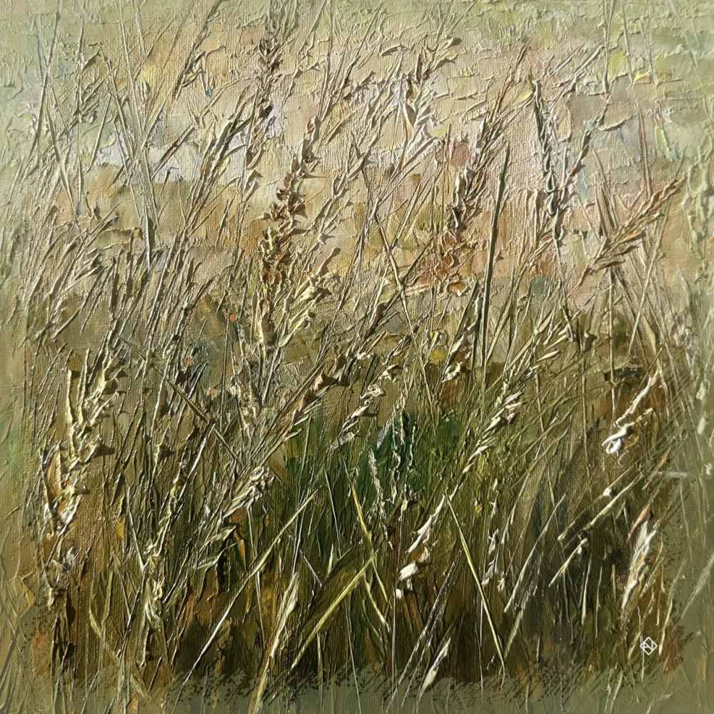 "Оренбургский НЕпуховый платок", платок-картина "Пшеничное поле"