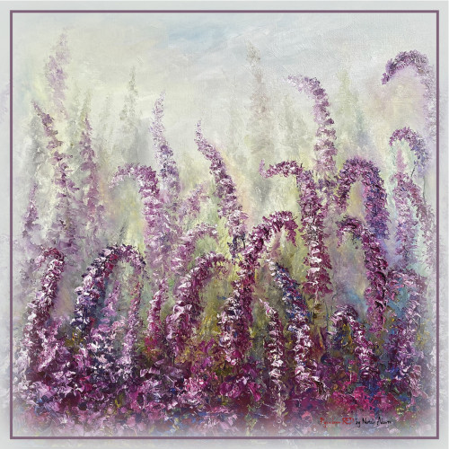 Платок "Русская лаванда". Шелк Армани 90х90 см.